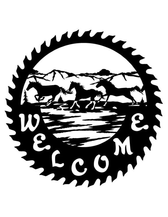 Metal Welcome Sign | Circular Saw Blade Horses Left